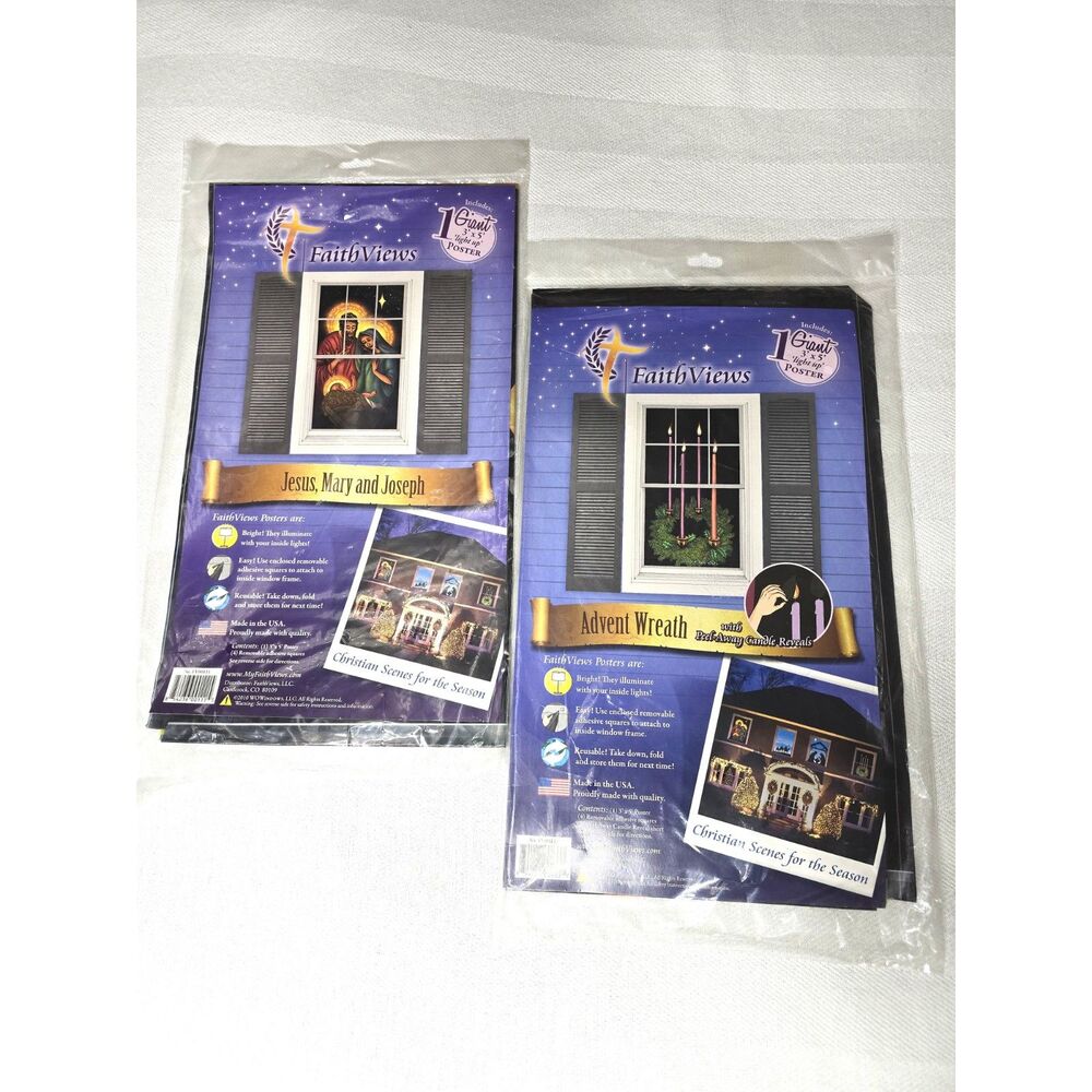 Faith Views Light Up Window Posters Nativity Jesus & Advent Wreath 3x5 Christmas